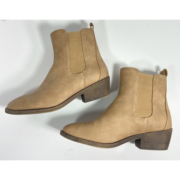 Tan Ankle Boots Size 7.5 Western Pull On Maurices Abigail Chelsea Block Heel - Picture 5 of 12